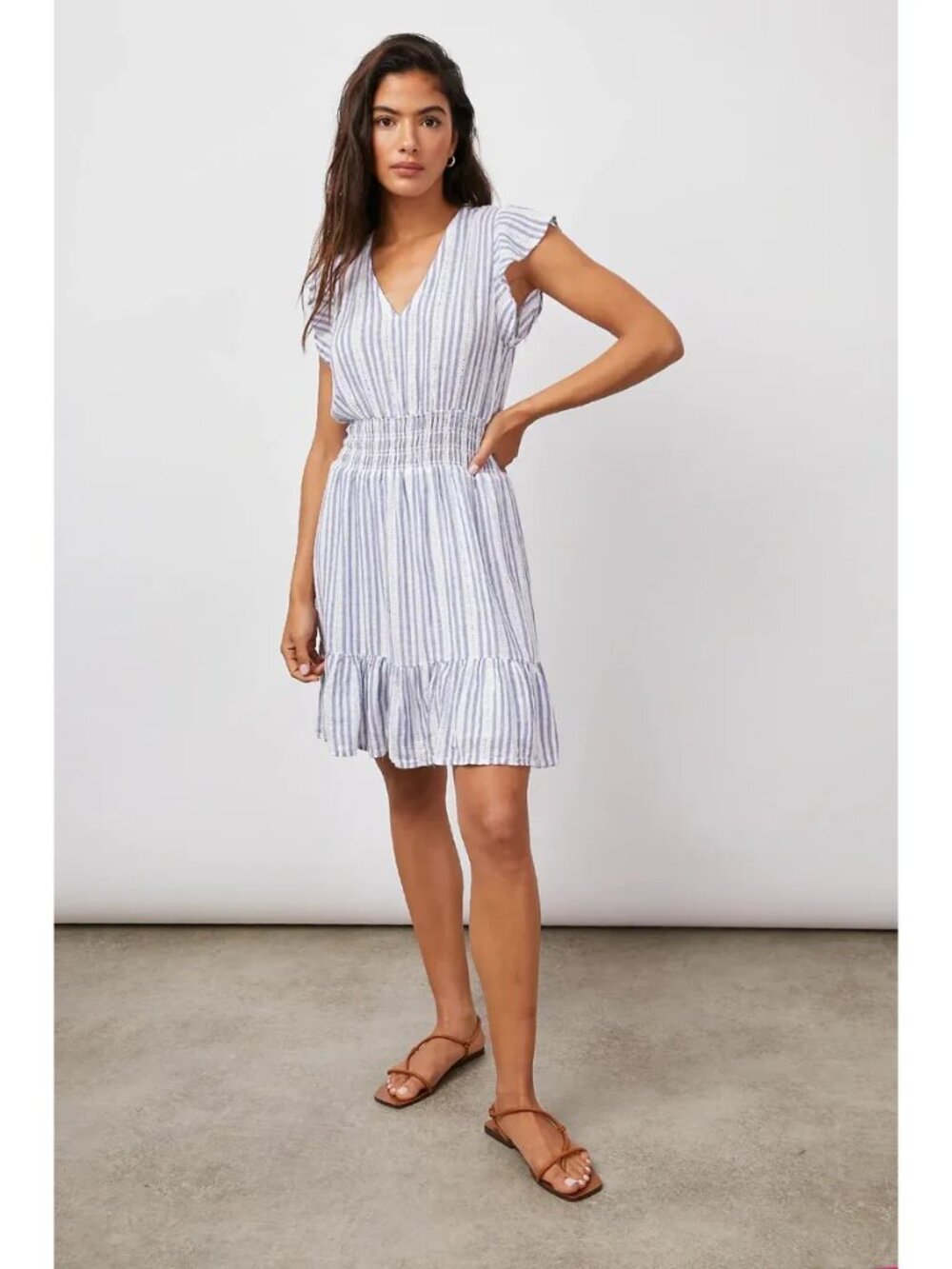 Revolve Rails Tara Catalina Blue White Coastal Smocked Mini Dress Women  Size L